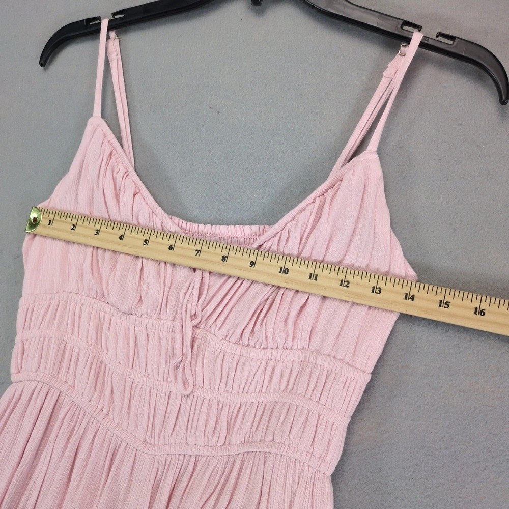 Hollister Pink Smocked Babydoll Romper Sz M Tie Front Lined Pockets Y2K Coquette - Picture 7 of 10